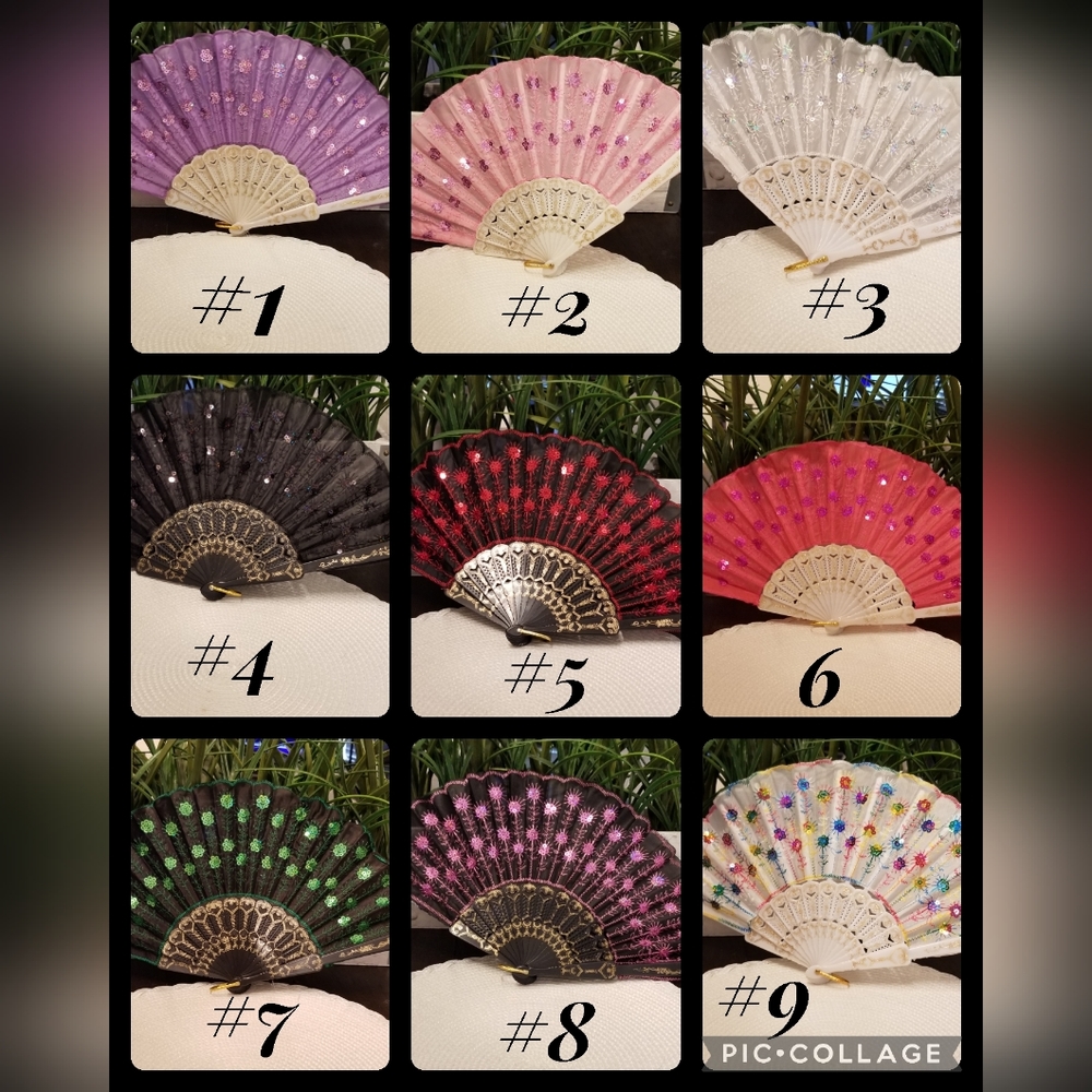 3/$25♥️ Victorian vintage Hand Fan Colorful Painted & Sequenced Floral Design